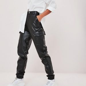 Missguided Black Faux Leather Cargo Pants